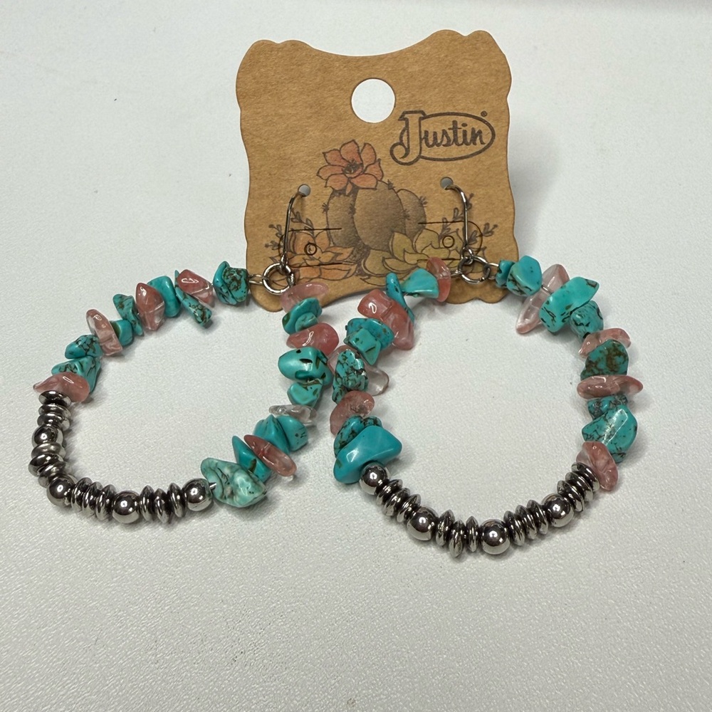 Women’s Boho Turquoise and Pink Stone Earrings NWT